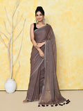 Piyari Fashion Women's Mocha Sequin Work Soft Pure Cotton Saree With Blouse Piece | Grocsy