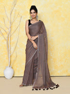 Piyari Fashion Women's Mocha Sequin Work Soft Pure Cotton Saree With Blouse Piece | Grocsy