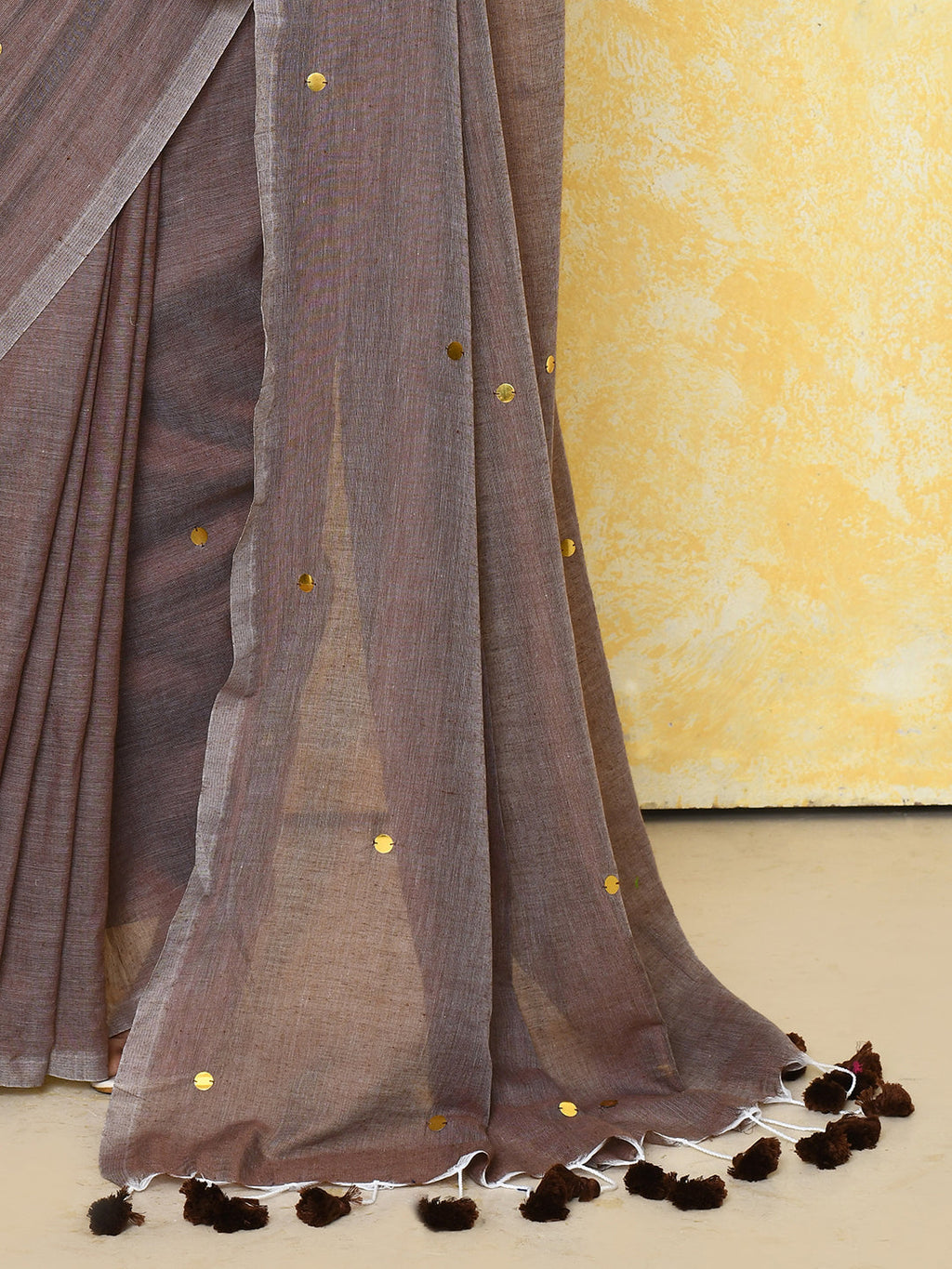Piyari Fashion Women's Mocha Sequin Work Soft Pure Cotton Saree With Blouse Piece | Grocsy