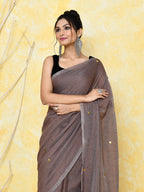 Piyari Fashion Women's Mocha Sequin Work Soft Pure Cotton Saree With Blouse Piece | Grocsy