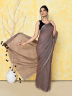 Piyari Fashion Women's Mocha Sequin Work Soft Pure Cotton Saree With Blouse Piece | Grocsy