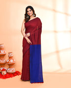 Piyari Fashion Handspun Cotton Maroon Handloom Saree With Blouse | Grocsy