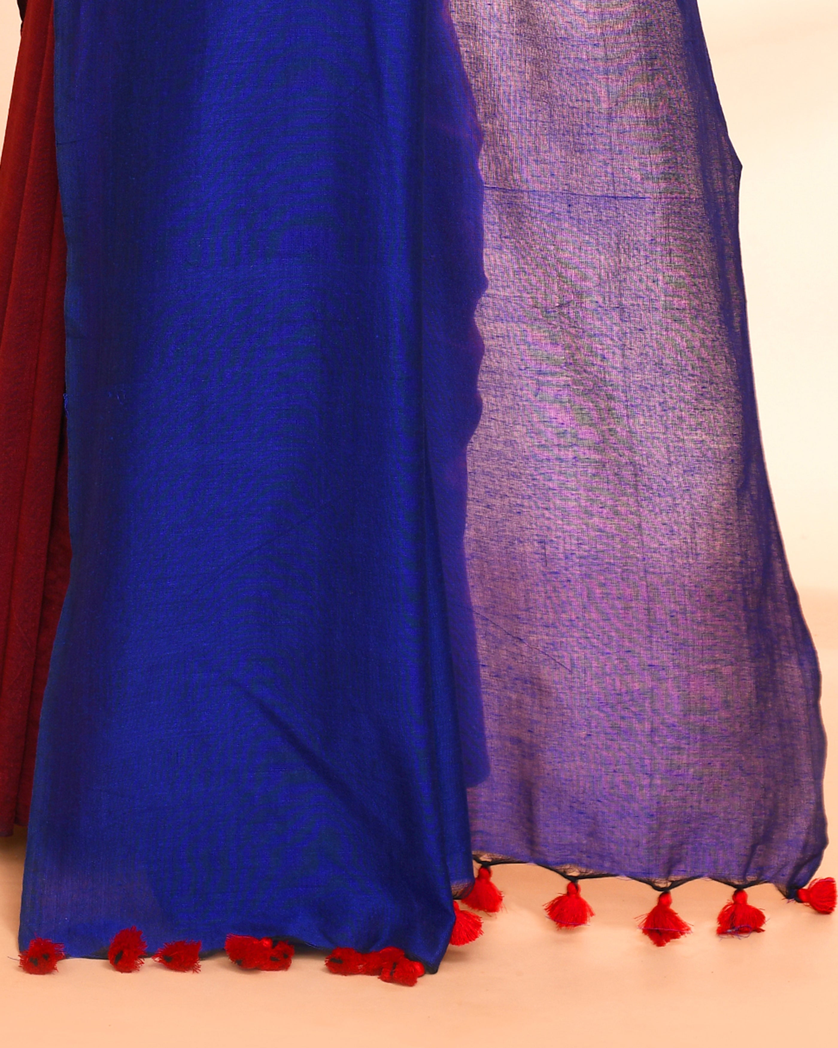 Piyari Fashion Handspun Cotton Maroon Handloom Saree With Blouse | Grocsy