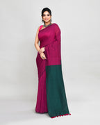 Piyari Fashion Handspun Cotton Rani Pink Handloom Saree With Blouse | Grocsy
