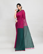 Piyari Fashion Handspun Cotton Rani Pink Handloom Saree With Blouse | Grocsy