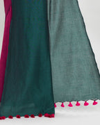 Piyari Fashion Handspun Cotton Rani Pink Handloom Saree With Blouse | Grocsy