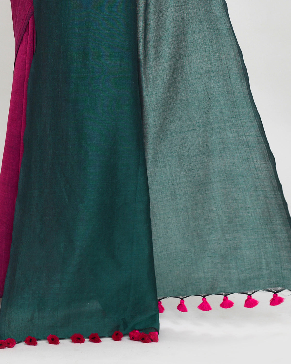 Piyari Fashion Handspun Cotton Rani Pink Handloom Saree With Blouse | Grocsy