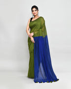 Piyari Fashion Handspun Cotton Moss Green Handloom Saree With Blouse | Grocsy