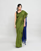Piyari Fashion Handspun Cotton Moss Green Handloom Saree With Blouse | Grocsy