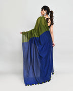 Piyari Fashion Handspun Cotton Moss Green Handloom Saree With Blouse | Grocsy