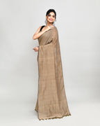 Piyari Fashion Handspun Cotton Beige Handloom Saree With Blouse | Grocsy