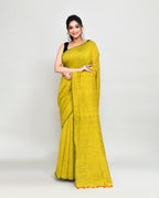 Piyari Fashion Handspun Cotton Lemon Handloom Saree With Blouse | Grocsy