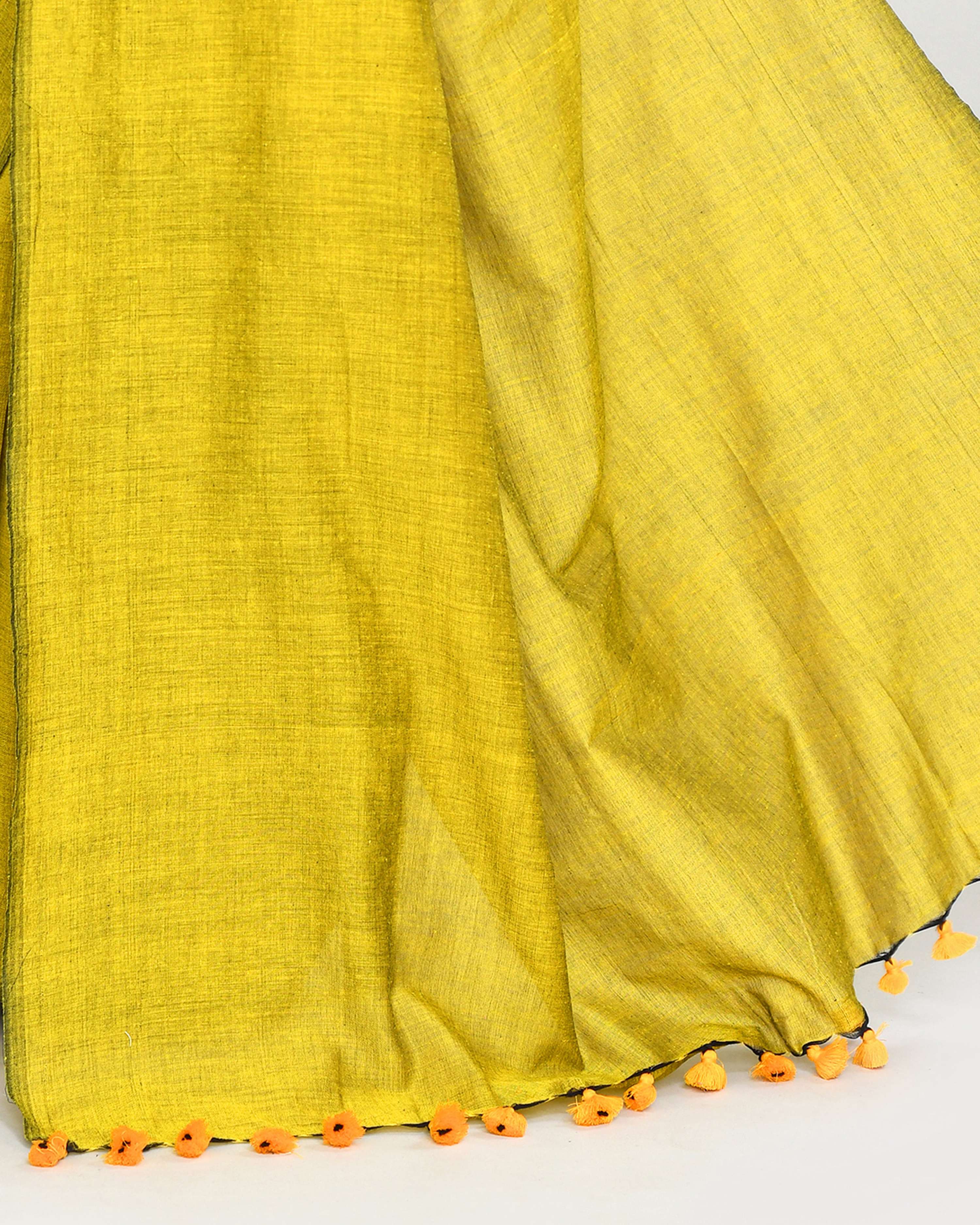 Piyari Fashion Handspun Cotton Lemon Handloom Saree With Blouse | Grocsy
