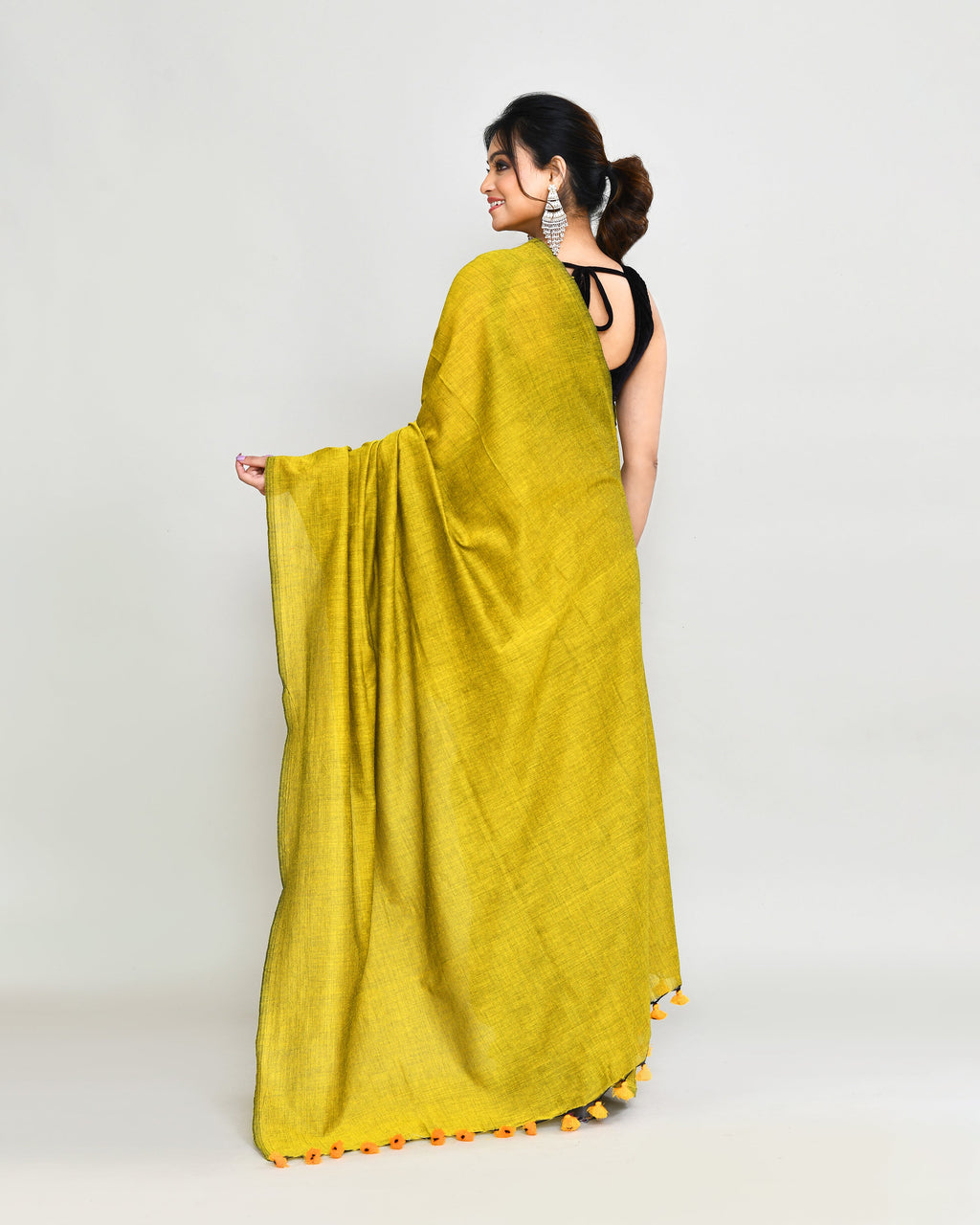 Piyari Fashion Handspun Cotton Lemon Handloom Saree With Blouse | Grocsy