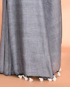 Piyari Fashion Handspun Cotton Silver Grey Handloom Saree With Blouse | Grocsy