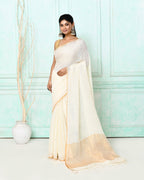 Piyari Fashion Women's White Handloom Linen Sequin Saree With Blouse | Grocsy