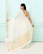Piyari Fashion Women's White Handloom Linen Sequin Saree With Blouse | Grocsy