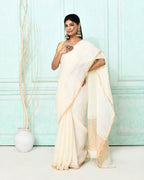 Piyari Fashion Women's White Handloom Linen Sequin Saree With Blouse | Grocsy