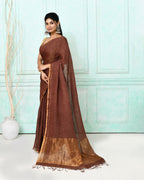 Piyari Fashion Women's Brown Handloom Linen Sequin Saree With Blouse | Grocsy