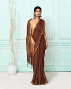 Piyari Fashion Women's Brown Handloom Linen Sequin Saree With Blouse | Grocsy