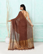 Piyari Fashion Women's Brown Handloom Linen Sequin Saree With Blouse | Grocsy