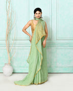 Piyari Fashion Women's Sea Green Handloom Linen Sequin Saree With Blouse | Grocsy