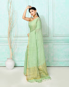 Piyari Fashion Women's Sea Green Handloom Linen Sequin Saree With Blouse | Grocsy