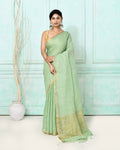 Piyari Fashion Women's Sea Green Handloom Linen Sequin Saree With Blouse | Grocsy