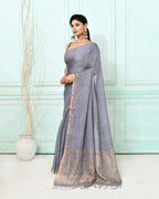 Piyari Fashion Women's Dim Gray Handloom Linen Sequin Saree With Blouse | Grocsy