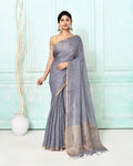 Piyari Fashion Women's Dim Gray Handloom Linen Sequin Saree With Blouse | Grocsy