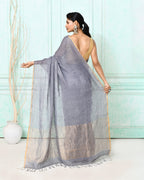 Piyari Fashion Women's Dim Gray Handloom Linen Sequin Saree With Blouse | Grocsy
