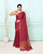 Piyari Fashion Women's Maroon Handloom Linen Sequin Saree With Blouse | Grocsy
