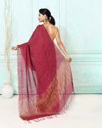 Piyari Fashion Women's Maroon Handloom Linen Sequin Saree With Blouse | Grocsy