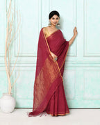 Piyari Fashion Women's Maroon Handloom Linen Sequin Saree With Blouse | Grocsy