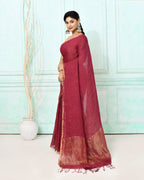 Piyari Fashion Women's Maroon Handloom Linen Sequin Saree With Blouse | Grocsy