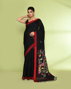 Piyari Fashion Women's Black Embellished Matka Silk Jamdani Saree | Grocsy
