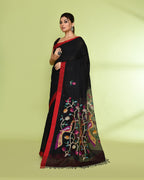 Piyari Fashion Women's Black Embellished Matka Silk Jamdani Saree | Grocsy