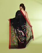 Piyari Fashion Women's Black Embellished Matka Silk Jamdani Saree | Grocsy