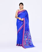 Piyari Fashion Women's Royal Blue Embellished Matka Silk Jamdani Saree | Grocsy