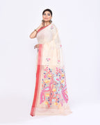Piyari Fashion Women's Off White Embellished Matka Silk Jamdani Saree | Grocsy