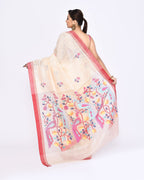 Piyari Fashion Women's Off White Embellished Matka Silk Jamdani Saree | Grocsy