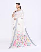 Piyari Fashion Women's Off White Embellished Matka Silk Jamdani Saree | Grocsy