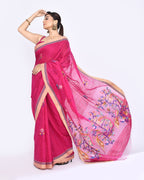Piyari Fashion Women's Rani Pink Embellished Matka Silk Jamdani Saree | Grocsy