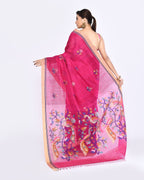 Piyari Fashion Women's Rani Pink Embellished Matka Silk Jamdani Saree | Grocsy