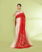 Piyari Fashion Women's Red Embellished Matka Silk Jamdani Saree | Grocsy