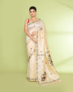 Piyari Fashion Women's Beige Embellished Embroidery Silk Saree | Grocsy