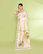 Piyari Fashion Women's Beige Embellished Embroidery Silk Saree | Grocsy