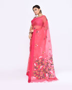 Piyari Fashion Women's Pink Embellished Silk Jamdani Saree | Grocsy