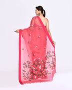 Piyari Fashion Women's Pink Embellished Silk Jamdani Saree | Grocsy