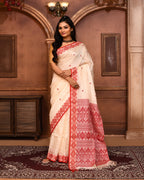 Piyari Fashion Off White Tussar Silk Saree With Blouse Piece | Grocsy